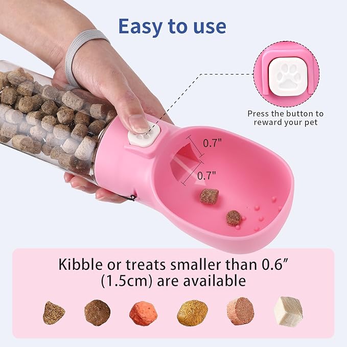 Colorday Handheld Dog Treat Dispenser Built-in Clicker & Treat Pouch, Slow Feeder for Walking Hiking Traveling Puppy Training (10 OZ, Pink)