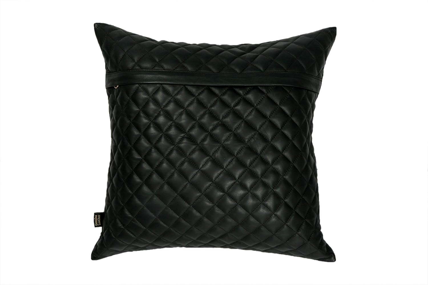100% Lambskin Leather Diamond Lattice Pattern Pillow Cover - Sofa Cushion Case - Decorative Throw Covers for Living Room & Bedroom - 16x16 Inches - Black Pack of 1