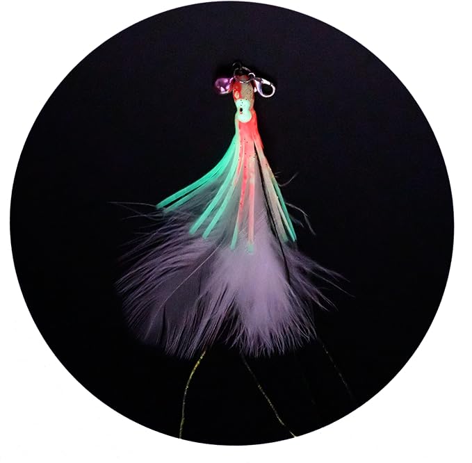 Cat Wand Toy with Round Base – Interactive Feather & Glow-in-The-Dark Octopus Attachments – Suction Cup Cat Toy for Indoor Cats & Kittens