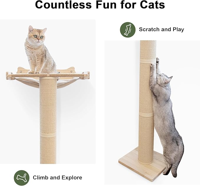 Upgraded Cat Window Perch with Scratching Post, 54.3" Adjustable Cat Tall Scratching Posts & Suction Cup – Multi-Level Perch for Climbing, Bird Watching, and Play, Supports 60 lbs (Drilling-Free)