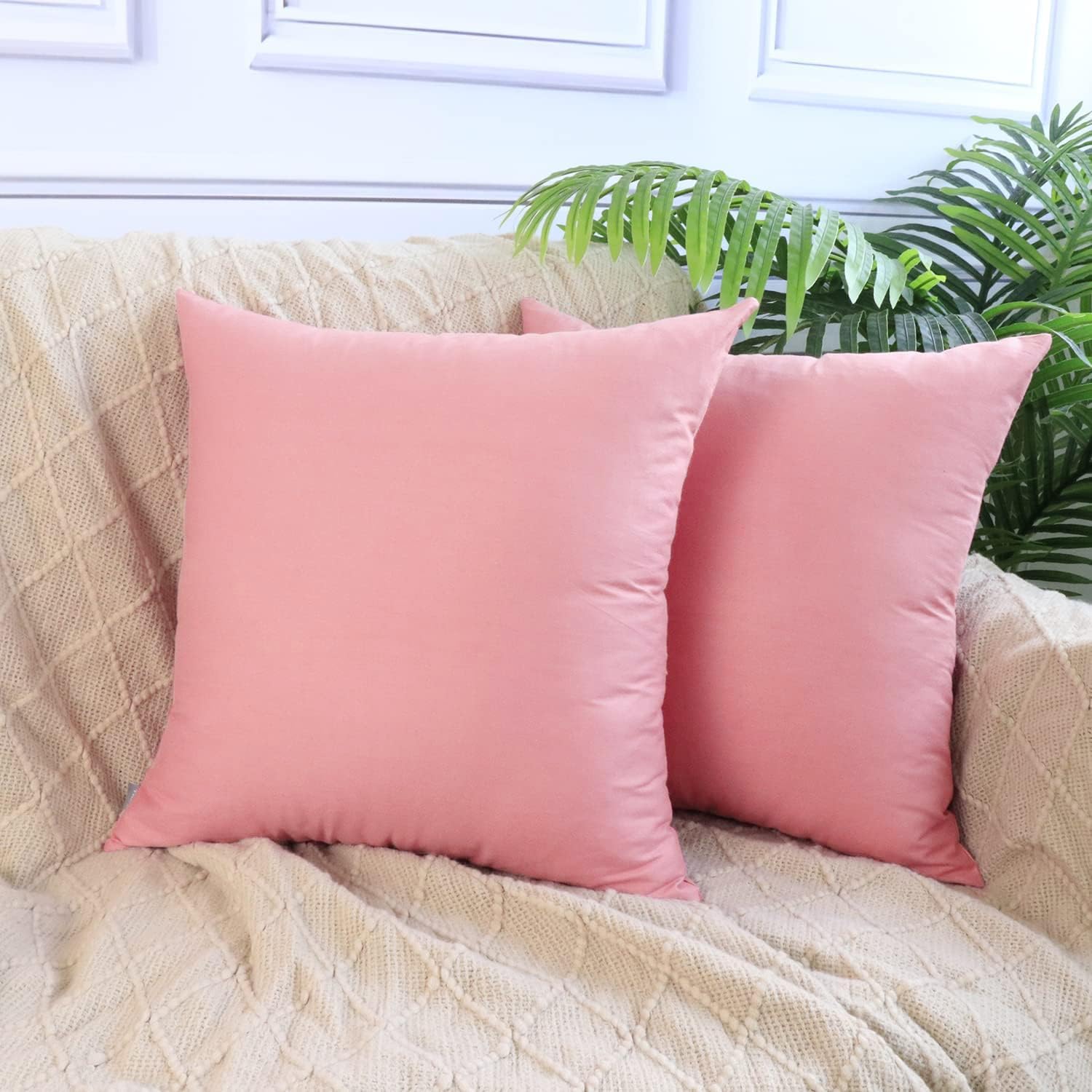 4-Pack 100% Cotton Comfortable Solid Decorative Throw Pillow Case,Thmyo Square Cushion Cover Pillowcase Sublimation Blank Pillow Covers DIY Throw Pillowcase for Couch Sofa(18x18 inch/ 45x45cm,Pink 2)