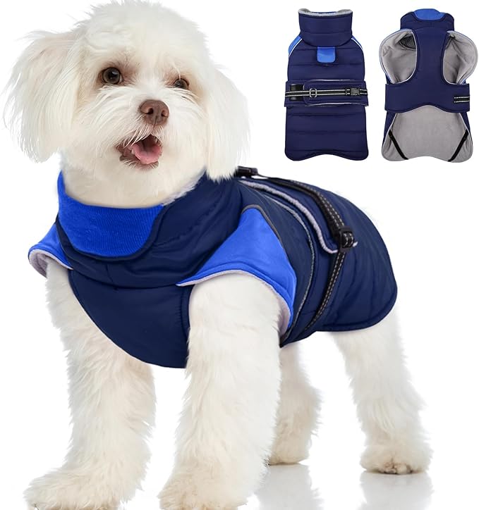 MIGOHI Cozy Small Dog Coat - Reflective Dog Coat for Small Dogs,Fleece Winter Coats Jacket for Dogs with Leash Hole,Snowproof Thick Puppy Clothes,Pomeranian,Chihuahua,XS,DarkBlue