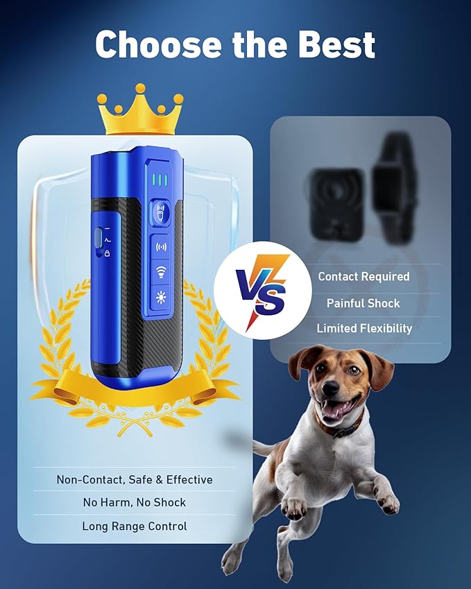 Dog Bark Deterrent Devices-Ultrasonic Anti Barking Device for Dogs with 50ft Range, Rechargeable No Barking Device for Own or Neighbor's Dogs, Portable Safe for Dogs/Humans | Indoor/Outdoor Use-Blue