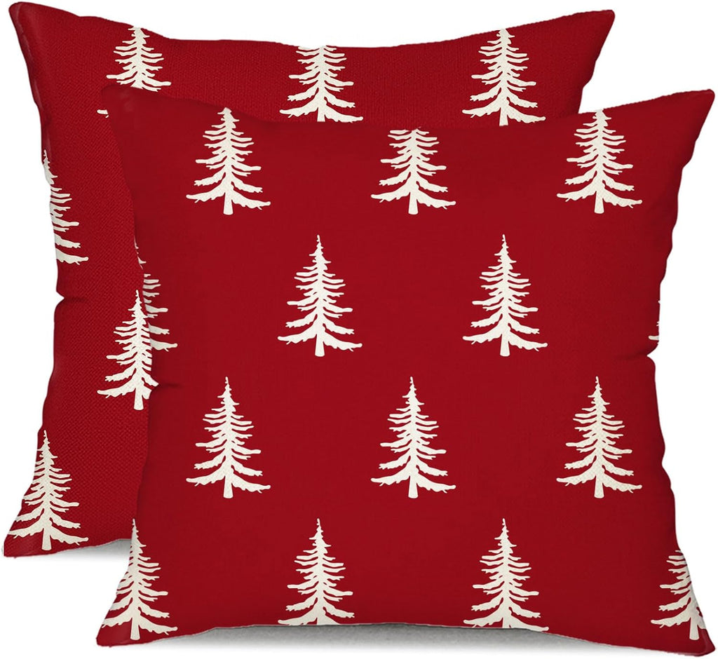 DFXSZ Christmas Pillow Covers 18x18 inch Set of 2 Christmas Tree Decorative Red Throw Pillow Covers Winter Famliy Decoration for Home Couch TH-30K18