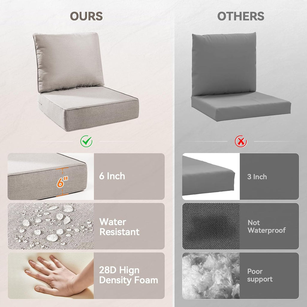 6" Thick Outdoor Cushions 24x24x6, 7-Set Deep Seat Patio Cushions with Removable Cover, Waterproof & Fade Resistant Replacement for Wicker Chair, Loveseat, Sofa - Beige