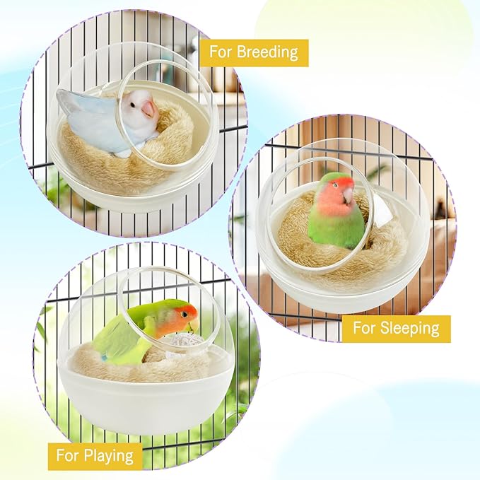 kathson Plastic Bird Nest Chewproof Small Bed with mat Hanging House Hut Bird Cage Breeding Hatching Nest Washable Parakeet Nest for Parrot Budgie Love Bird Canary (White)