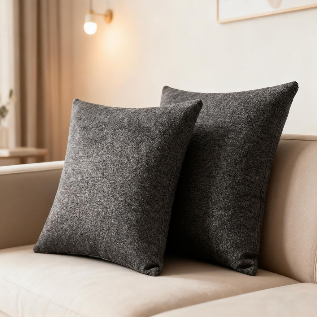 Throw Couch Pillow with Insert 18x18 Inches Set of 2 Square, Cute Modern Home Fall Decor for Living Room Sofa Bed Cushion Accent Case, Anthropologie Style Home Decor (Agate Gray #P2-15)