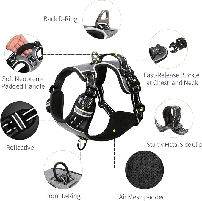 HEELE Dog Harness Harness for Small Dogs No Pull Dog Vest Harness for Small Dog with Soft Padded Handle Reflective for Outdoor Training, Grey, S