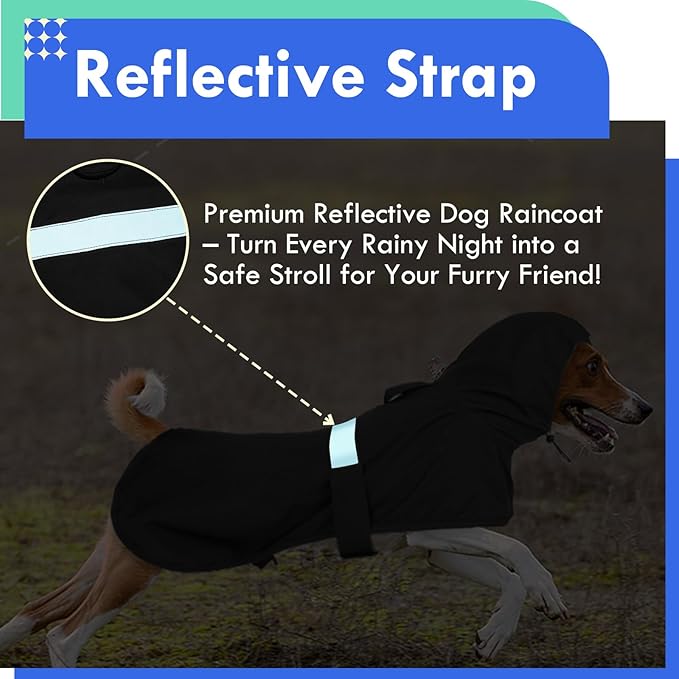 MIGOHI Reflective Dog Raincoat for Small Dogs, Black, S - Waterproof Adjustable Hooded Dog Poncho, Rain Jacket with Leash Hole, Easy Clean, Rainy Outdoor Walking