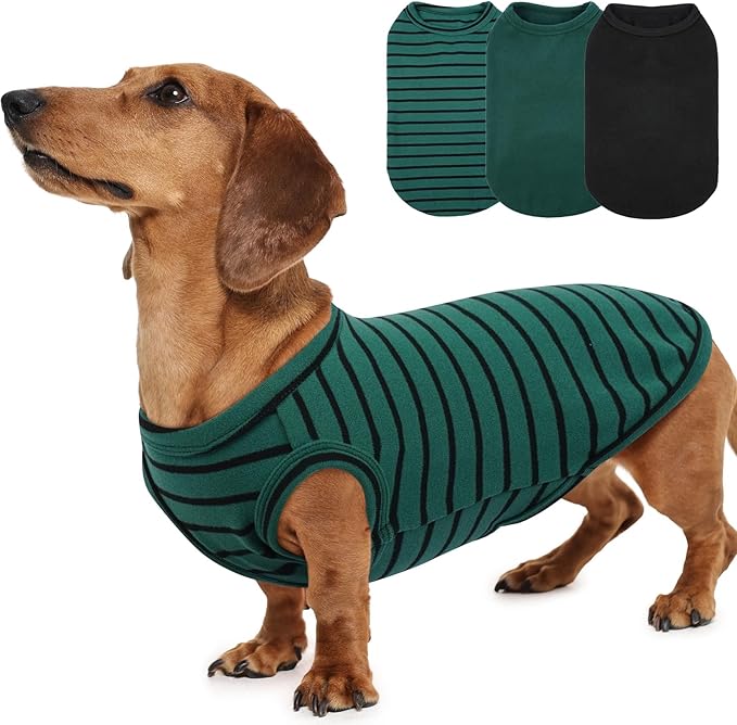 3 Pack Dog Fleece Sweaters -Green-L,Classic Striped Pullover | Soft Warm Dachshund Clothes,Stretchy Lightweight Sweatshirt for Winter Walking,Park Trips