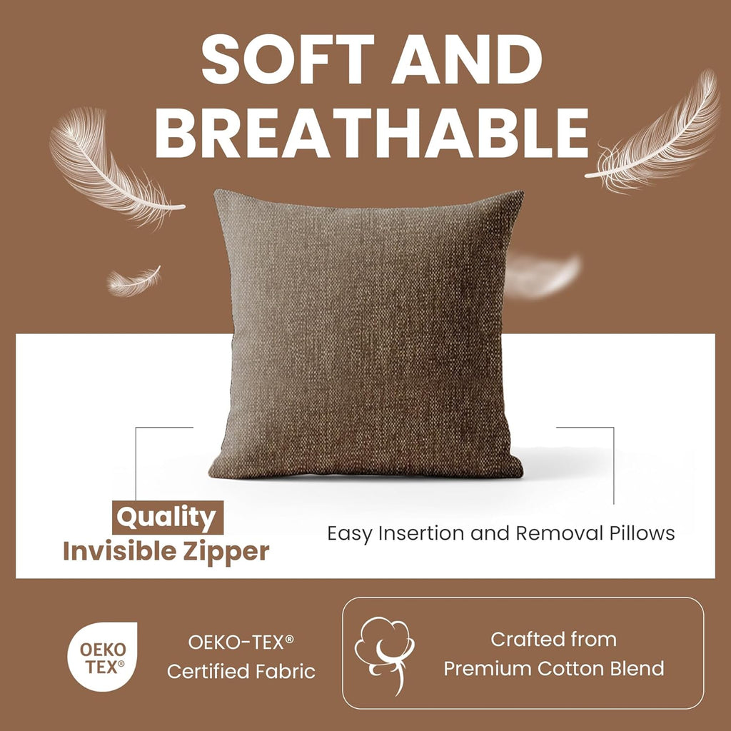 Haven & Glow Decorative Throw Pillow Cover – Square Cushion Case with Zipper | Modern Sofa, Couch & Bed Accent Pillow Covers for Living Room, Bedroom & Home Decor | 18 x 18 inches – Silver Brown – 2Pc