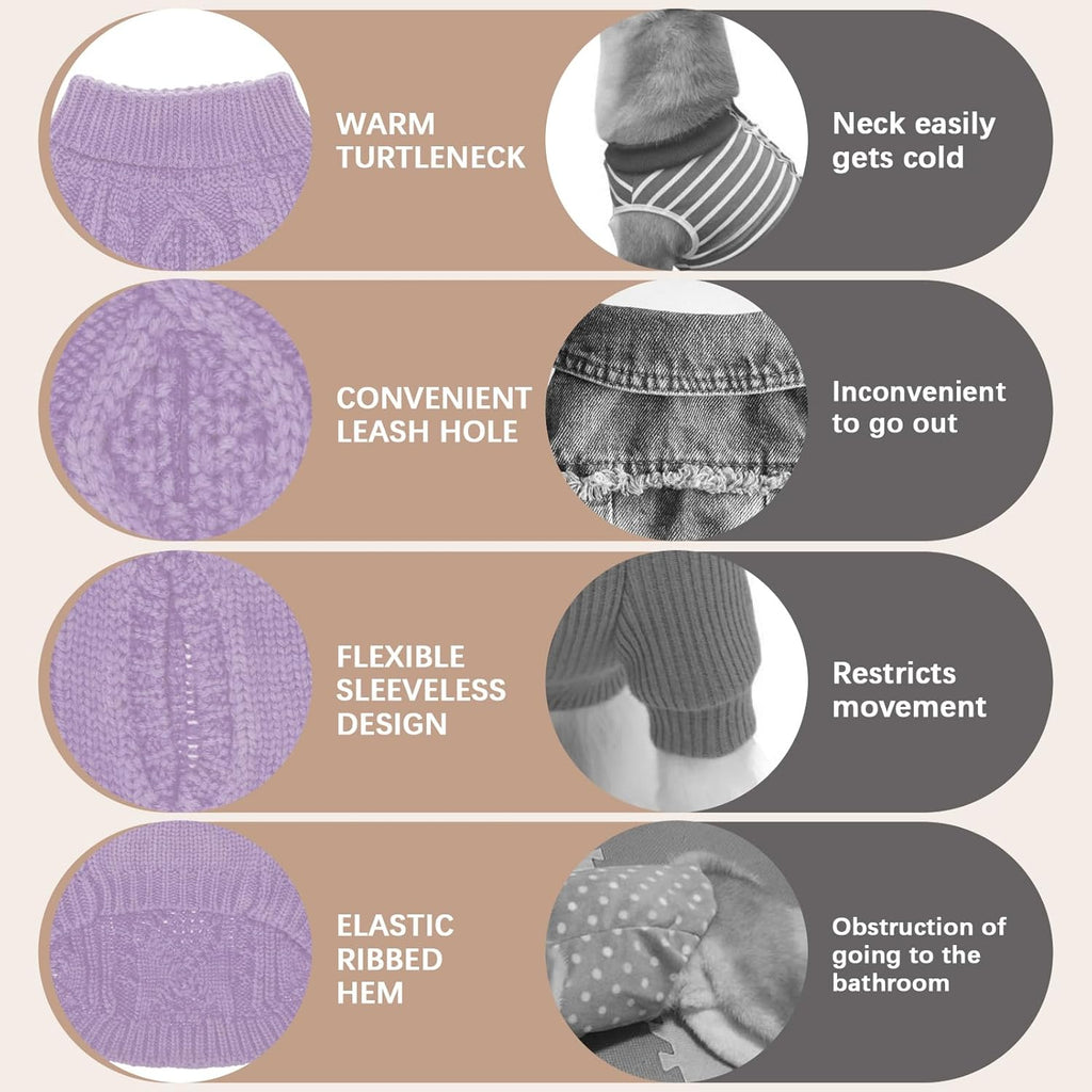 BINGPET Thermal Knitted Dog Sweater for Small Medium Large Dogs,Winter Dog Cat Coat Warm Sweartershirts Outfits,Classic Cable Knit Turtleneck Pullover Dog Jumper Coat Warm Sweartershirts