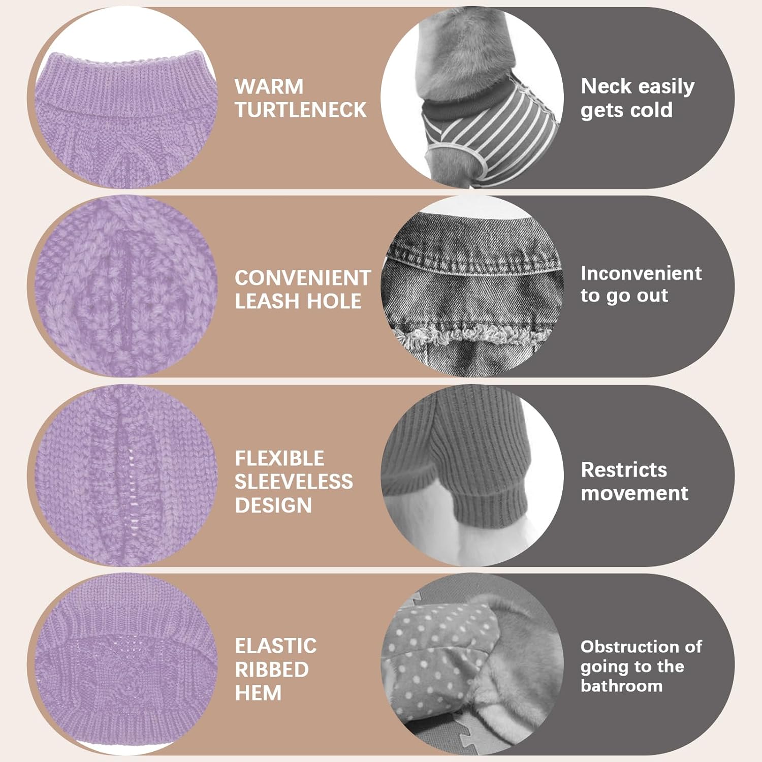 BINGPET Thermal Knitted Dog Sweater for Small Medium Large Dogs,Winter Dog Cat Coat Warm Sweartershirts Outfits,Classic Cable Knit Turtleneck Pullover Dog Jumper Coat Warm Sweartershirts