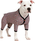 LovinPet Large Dog Post Surgery Clothes, Double Brushed Stretch Knit, Neon Pink Cheetah Print, UV Protection, Pet Anxiety Lightweight Pullover Pet Pajamas, Full Coverage Dog Pjs, Leopard Pink M