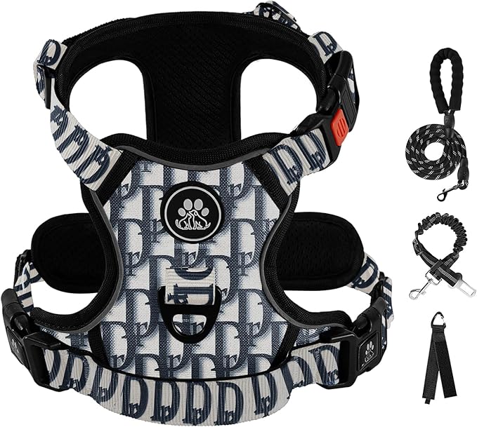 IVY&LANE No Pull Dog Harness with Leash Set, Reflective No Choke Pet Vest,Adjustable Oxford Dog Vest Harness with Easy Control Handle for Large Dogs (Vintage Blue,XL)