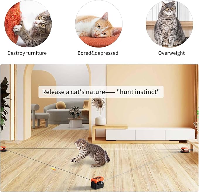 AsFrost Upgraded Cat Toys for Indoor Cats, Interactive Cat Toy Treadmill Moving String Mouse Toy for Chase Hunt Weight Loss, Self Play/Remote Control Funny Cat Toy, Gifts for Cat Lovers-Bright Orange