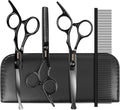 Dog Grooming Scissors Kit with Safety Round Tips, GEMEK Professional 5 in 1 Grooming Scissors for Dogs (Black 5 in 1)