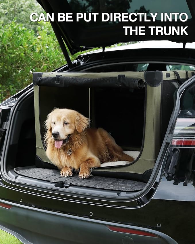 30 Inch Collapsible Travel Dog Crate for Medium Large Dogs, Portable Dog Crate 4-Door Foldable Soft Kennel with Durable Mesh Windows for Indoor & Outdoor Travel, with Storage Bag,Green