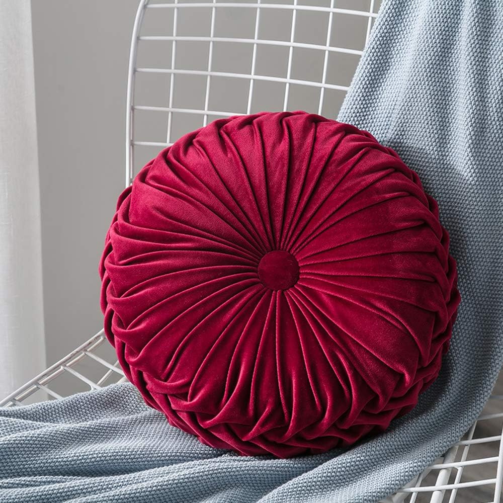 MOCOFO 14" Velvet Pleated Round Pumpkin Throw Pillow Couch Cushion Floor Pillow for Sofa Chair Bed Car Home Decorative