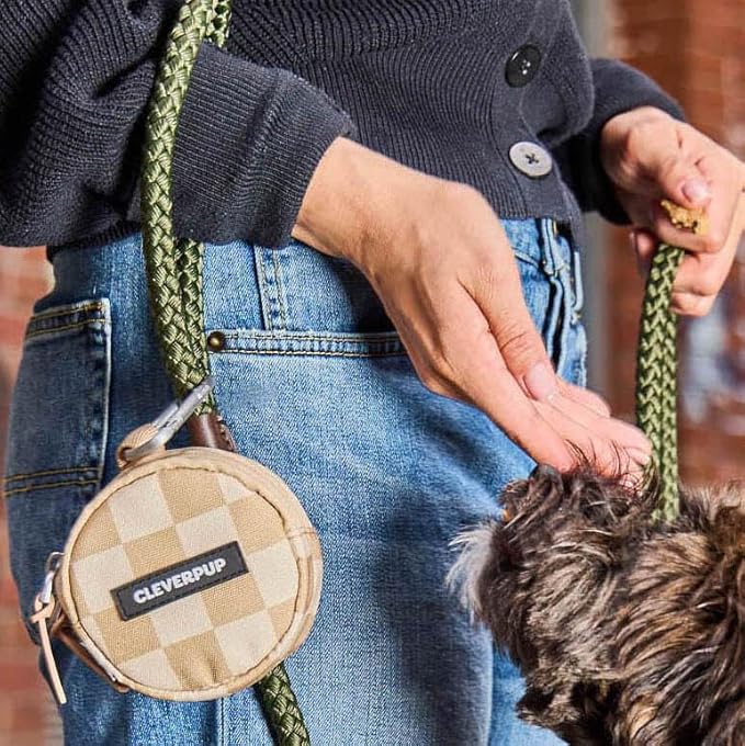 Snackpack Double Insulated Dog Treat Pouch - Holds 1.5 Cups - Dog Training and Walks Snack Bag, Two Pockets for Dry or Wet Treats, Attaches to Leash, Belt, or Bag - Checkerboard