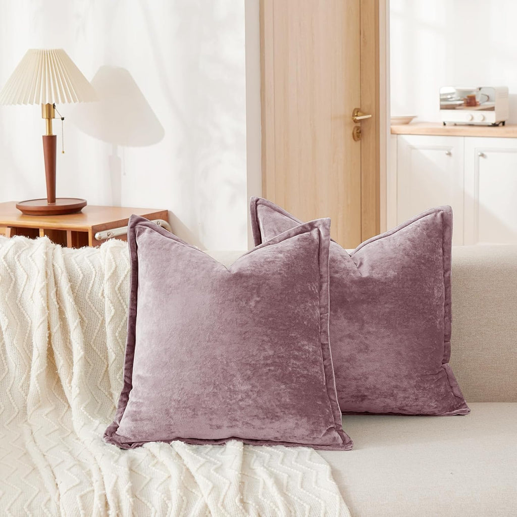 Luxurious Velvet Euro Shams Decorative Throw Pillow Covers 26x26 Set of 2 Solid Square Euro Pillow Shams for Sofa Couch Bedroom, Mauve