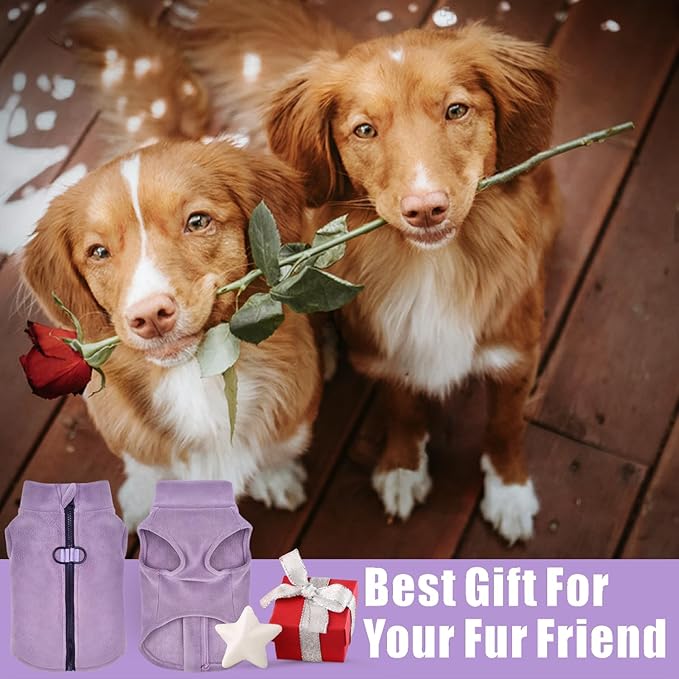 Idepet Dog Fleece Vest Sweater Zip Up Warm Pullover Dogs Jacket with D-Ring Leash Winter Cold Weater Coat Pet Sweatershirt Clothes Hoodie for Small Medium Dogs Boy Girl (Purple, XXS)