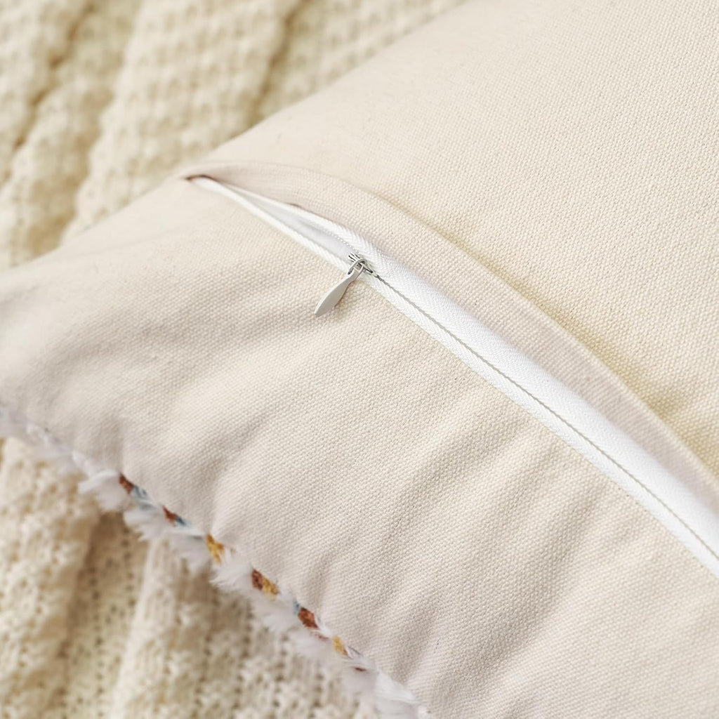 Aeckself Boho Chenille Tufted Pillow Cover 24 x 24 Inch, Decorative Square Big Throw Pillow Cover Neutral Pillowcase for Couch Bedroom Living Room, Orange White