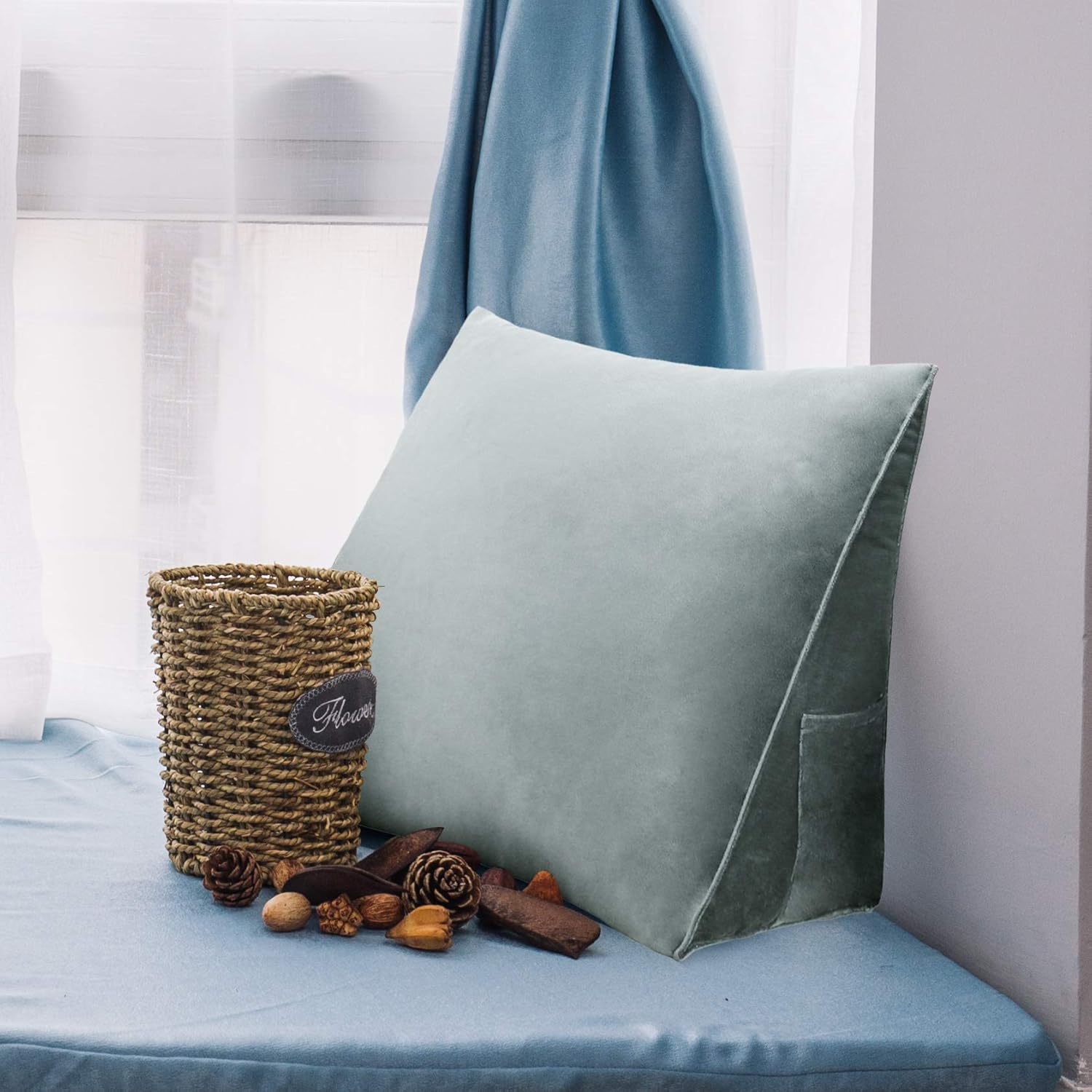 Wedge Headboard Pillow Dorm Room Reading Pillow Back Support for Sitting Up in Bed Bolster Lumbar Cushion Body Positioning Bedrest (Light Gray, 24x8x20 in)