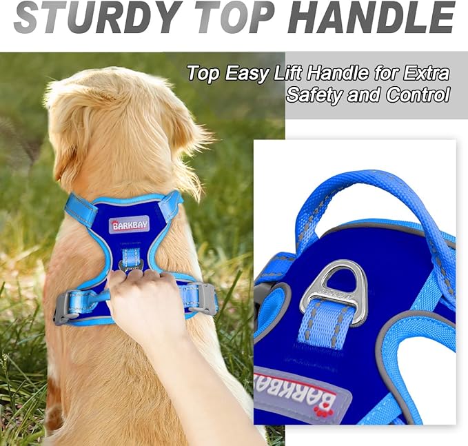 BARKBAY No Pull Dog Harness Front Clip Heavy Duty Reflective Easy Control Handle for Large Dog Walking(Sapphire Blue & Blue,L)
