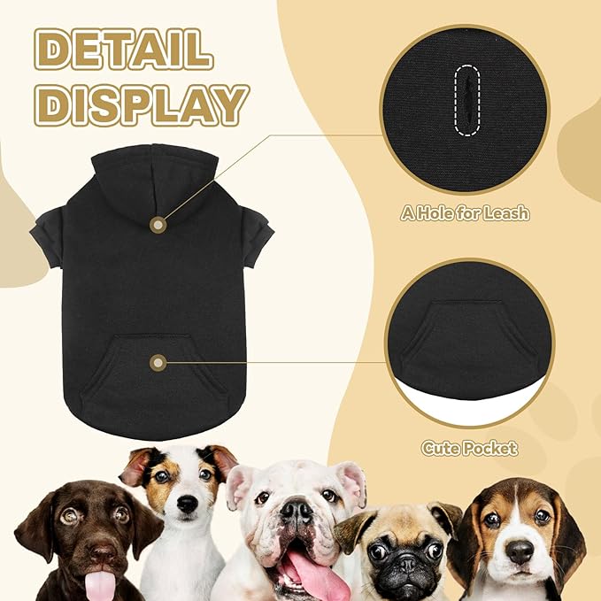 Dog Sweater & Hoodie - Soft Fleece Sweatshirt with Pocket - Small Dogs & Puppies (Black & XS)