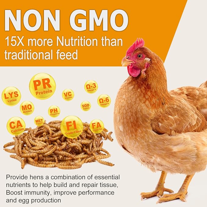 Dried Mealworms for Chickens & Birds Treats Bulk, 5LB Non-GMO Meal Worms Dried for Wild Birds, Turkeys, Reptile Feed - High Protein Grub Chicken Worms for Laying Hens, 100% Natural Mealworms Bird Food