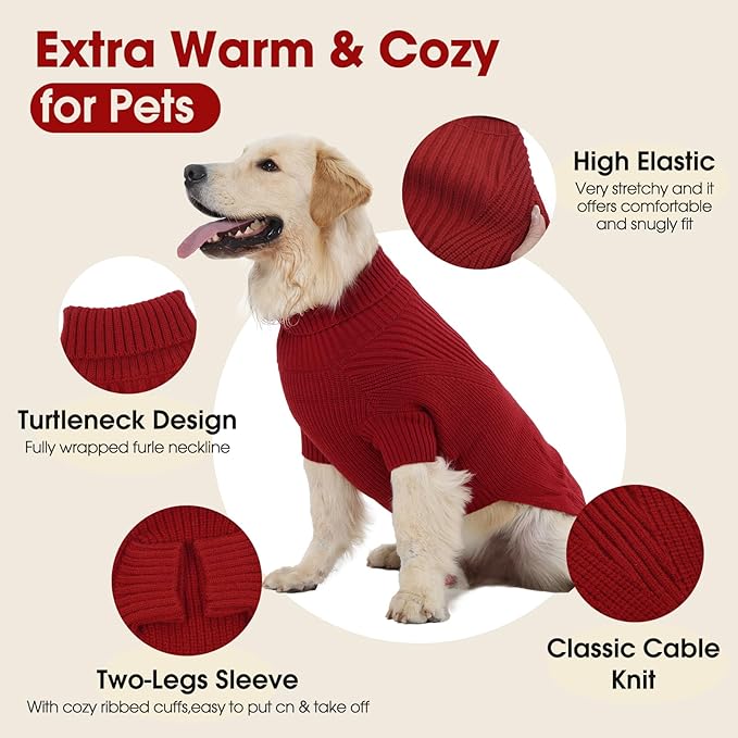 Large Dog Sweater, Soft Dog Sweater Short Sleeves, Turtleneck Sweaters for Dogs Outdoor Playing, Christmas Winter Warm Cold Sweatshirts, Solid Color