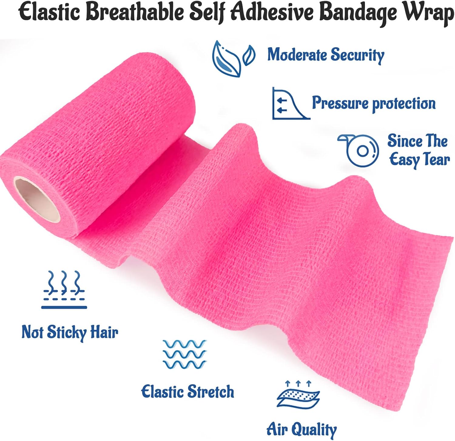 24 Pack Self Adhesive Bandage Wrap, 2” x 5 Yards Vet Wrap Cohesive Medical Tape Elastic Grip Tape Sports Tape Athletic for Ankle, Wrist Sprains, Pet (Pink, 4 Inch)