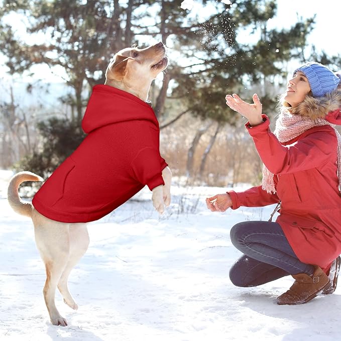 Dog Sweaters for Large Dogs,Dog Hoodie,Warm Fleece Sweatshirt with Hood & Pocket,Leash Hole,Cozy Cold Weather Pet Clothes Sweater Hoodie for Large Dogs(Red,XL)