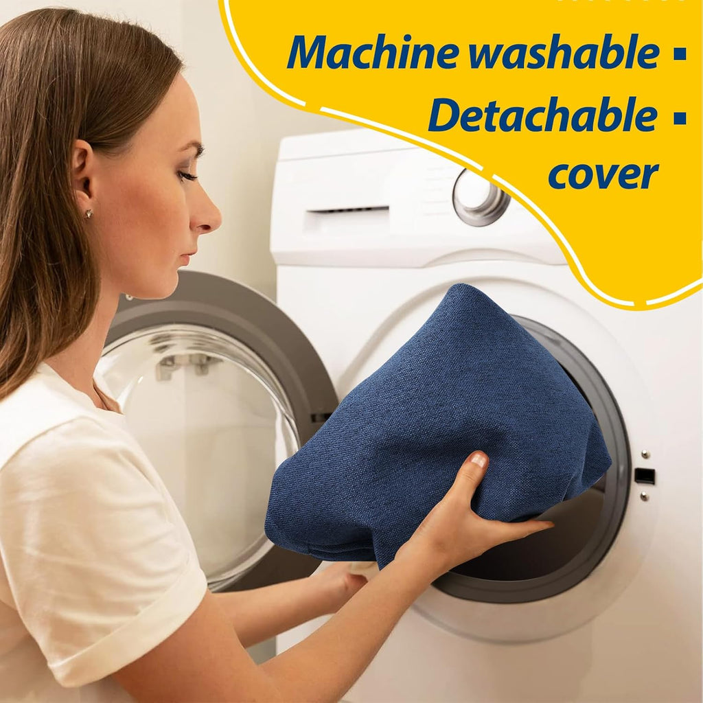 AAAAAcessories D-Shaped Chair Cushions, 2" Thick Dining Chair Pads with Ties and Removable, Machine-Washable Cover, 17" x 16", Set of 4, Blue