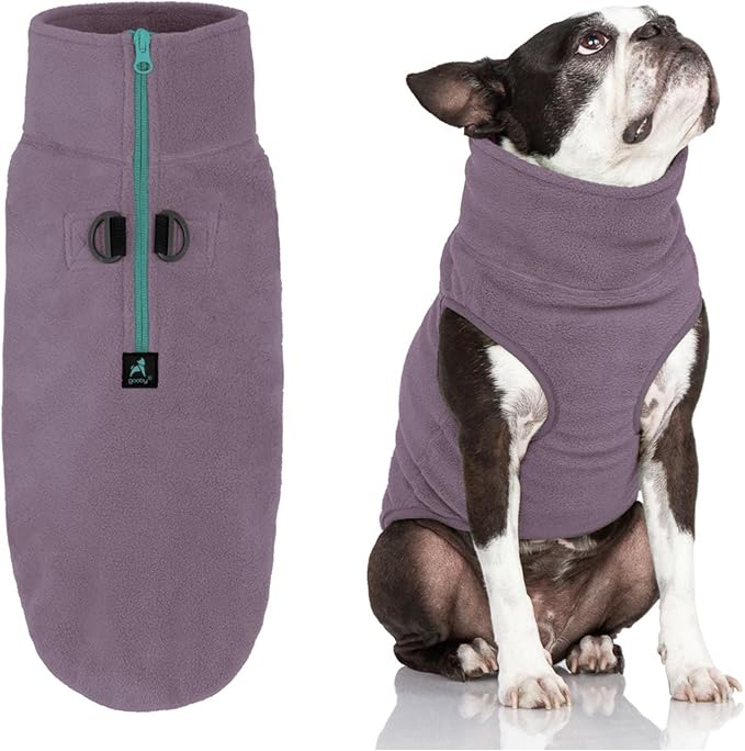 Gooby Half Zip Up Fleece Vest Dog Sweater - Violet, Large - Soft Warm Pullover Fleece Head-in Dog Jacket with Dual D Ring Leash for Small to Medium Dogs