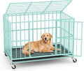 48 in Green Heavy Duty Dog Crate Steel Escape Proof, Indoor Double Doors and Lockable Wheels,Removable Tray, for Dog Breeds,XL,XXL