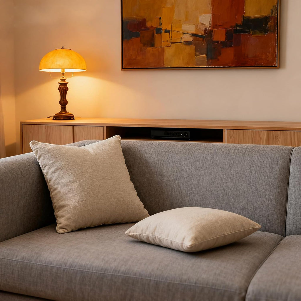 Throw Couch Pillow with Insert 18x18 Inches Set of 2 Square, Cute Modern Home Fall Decor for Living Room Sofa Bed Cushion Accent Case, Anthropologie Style Home Decor (Light Linen #P2-13)