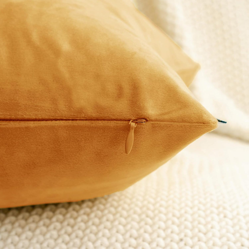 HWY 50 Orange Velvet Throw Pillow Covers 22x22 Inch, Pack of 2 Soft Cozy Solid Decorative Fall Luxury Cushion Cases for Couch Sofa Bed Living Room Bedroom