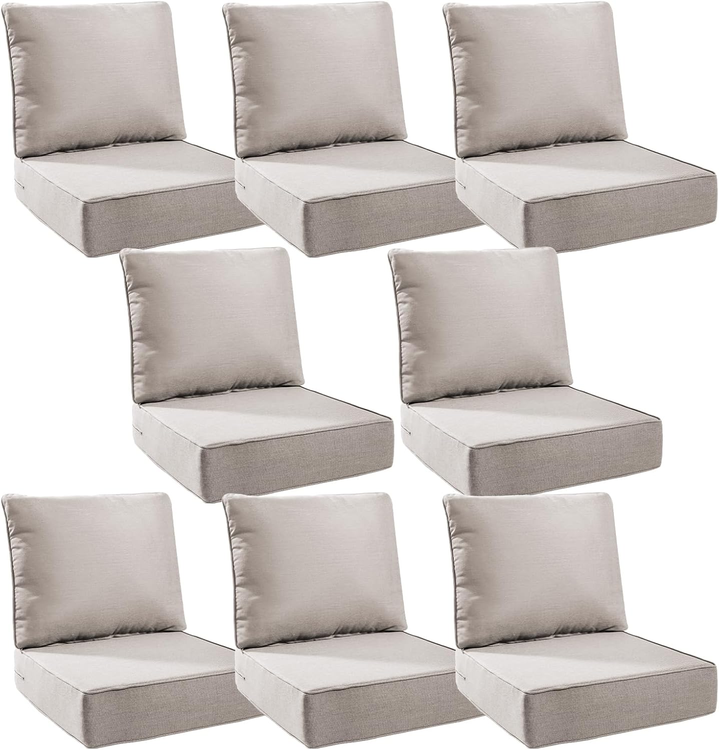 6" Thick Outdoor Cushions 24x24x6, 8-Set Deep Seat Patio Cushions with Removable Cover, Waterproof & Fade Resistant Replacement for Wicker Chair, Loveseat, Sofa - Beige