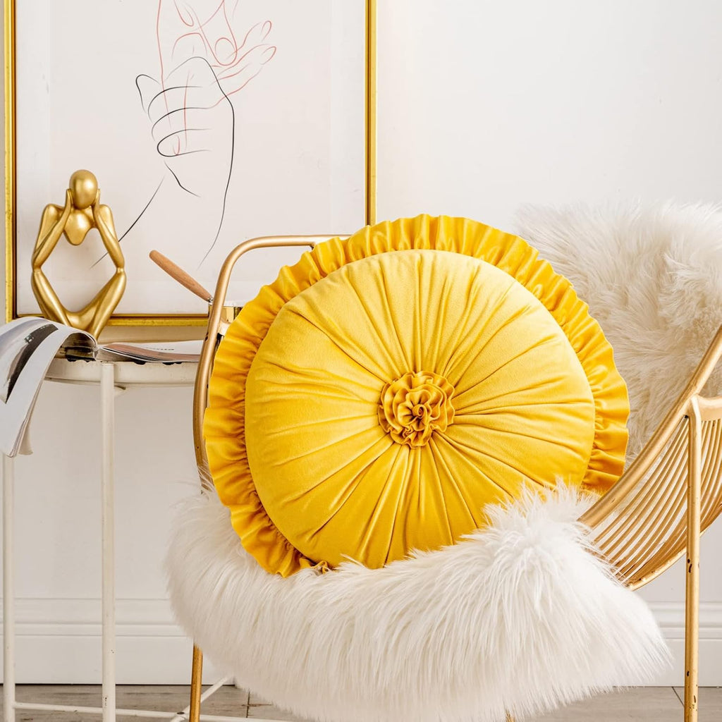 S SSOY Velvet Round Pillow - Ruffle Home Decoration, 13.7in
