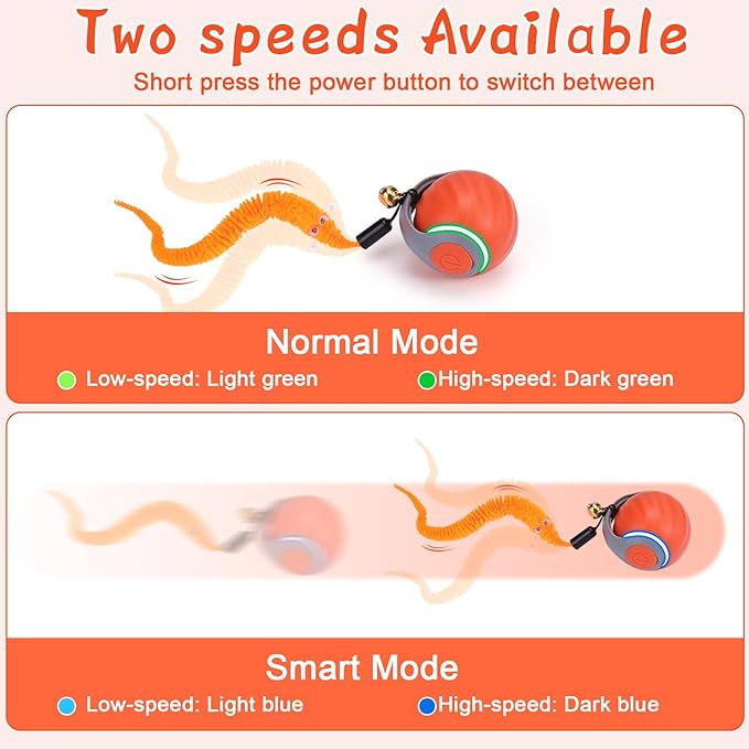 BABORUI 2Pack Orange Interactive Cat Toy Ball - Automatic Interactive Cat Toys for Indoor Cats with 3 Tails, 2 Speeds Rechargeable Enrichment for Small/Medium/Large to Keep Them Busy