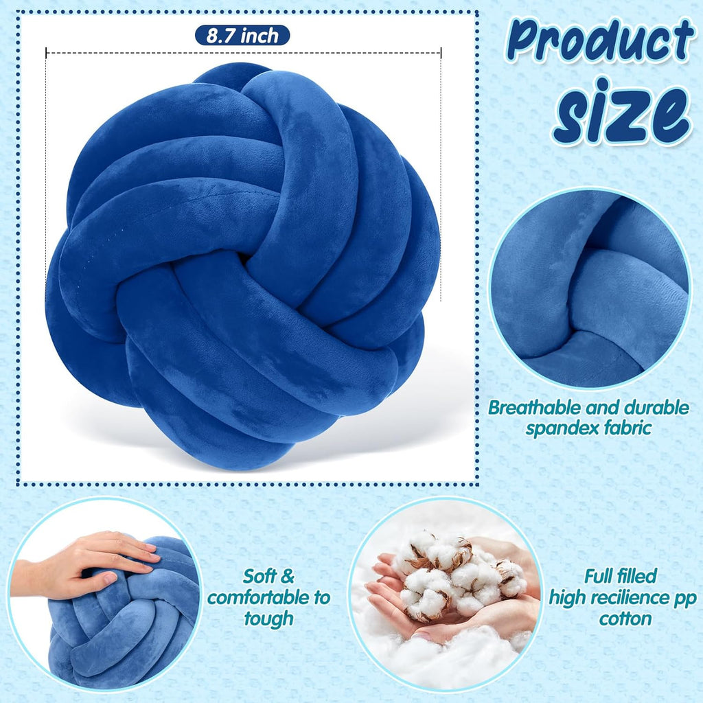 Yerliker 4 Pcs Knot Pillow Ball, 8.7 Inches Soft Home Decorative Round Throw Pillow Handmade Knotted Plush Accent Cushion Gifts for Nursery Decor Home Bed Sofa Bedroom Decoration