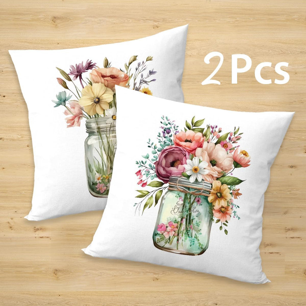 2 Pcs Pink Red Roses Floral Vase Decorative Outdoor Pillowcase, Modern Floral Square Decorative Throw Pillow Cover for Women Friend Sister Coworker Birthday Christmas Mothers Day Friendship Gifts