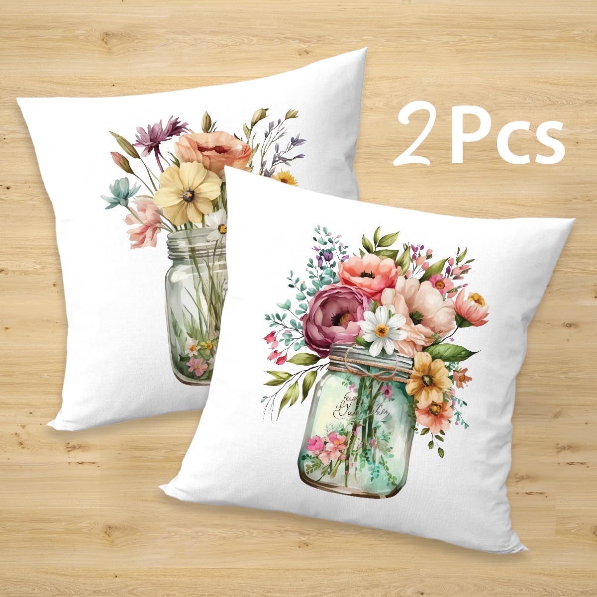 2 Pcs Pink Red Roses Floral Vase Decorative Outdoor Pillowcase, Modern Floral Square Decorative Throw Pillow Cover for Women Friend Sister Coworker Birthday Christmas Mothers Day Friendship Gifts