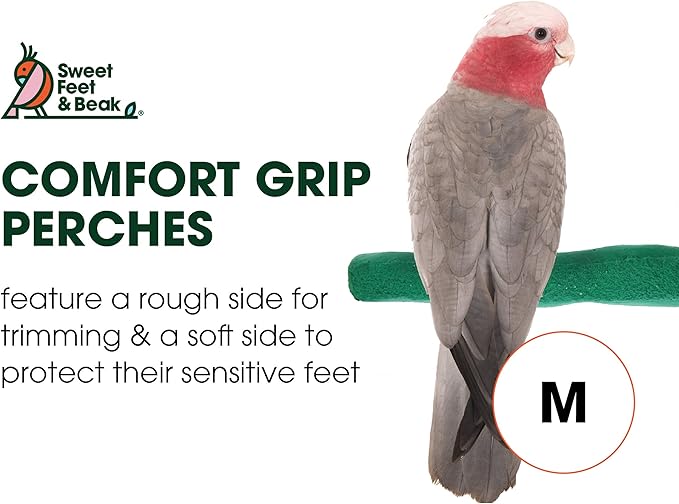 Sweet Feet and Beak Comfort Grip Safety Perch for Bird Cages - Pedicure Perch for Birds to Keep Nails and Beaks in Top Condition - Safe Easy to Install Bird Cage Accessories - M 8.5"