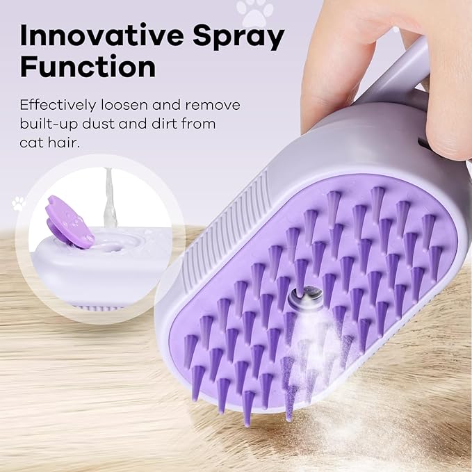 Cat Steam Brush for Shedding, 4 in 1 Cat Steamy Brushs Cleanser with Foldable Handle, Pet Spa Brush for Cats, Spritz Defur Comb for Pets, Steam Brushs for Cats, Pet Spray Hair Removal Comb