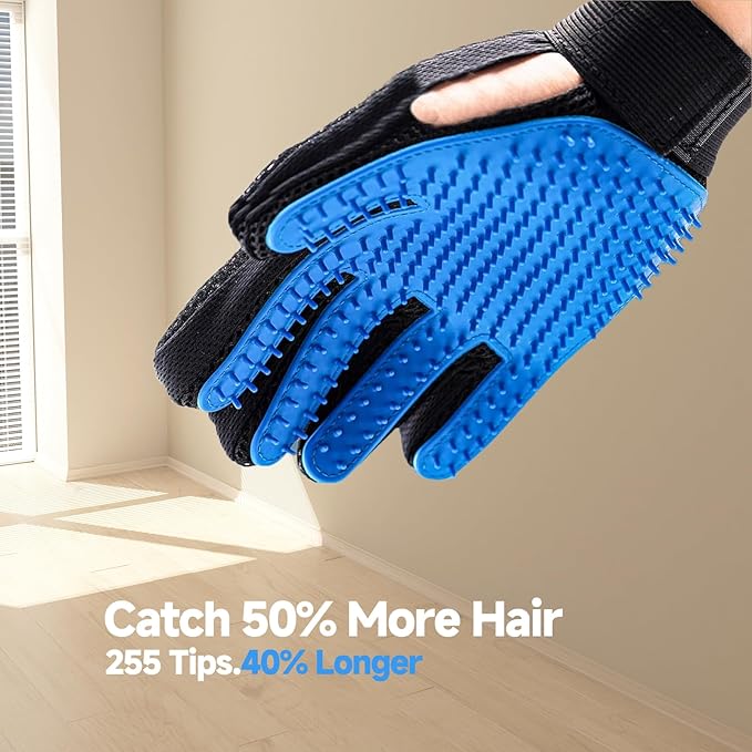 2-in-1 Pet Grooming Glove & Fabric Hair Remover - Reusabie, Silicone Massage Bristles,Static Adhesion for Quiuck Shedding Control,Safe for Dogs & Cats（Big）