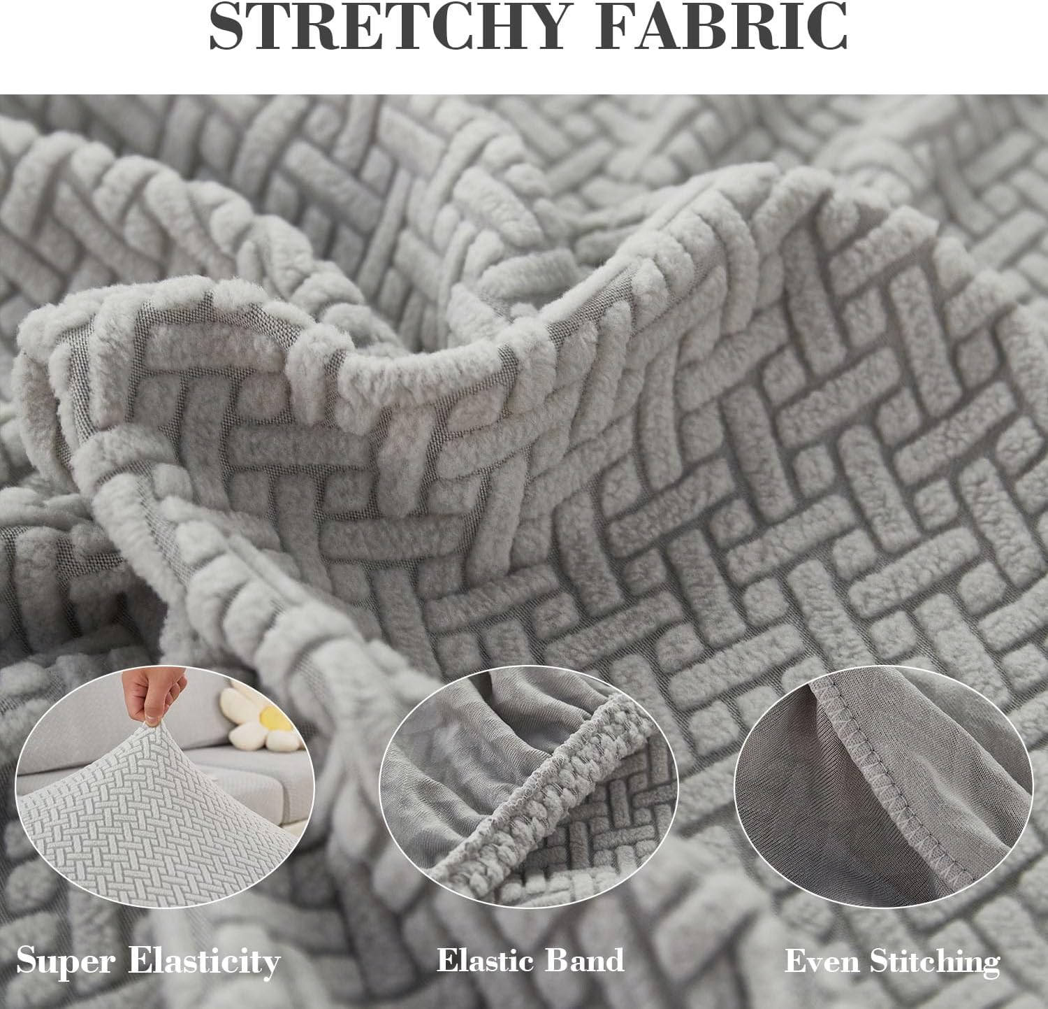 2Pcs Couch Arm Covers, Armrest Cover for Sofa, Sofa Arms Covers Washable Arms with Twist Pins Soft,Skin-Friendly for Pets (Texture Light Gray, Armrest Cover)