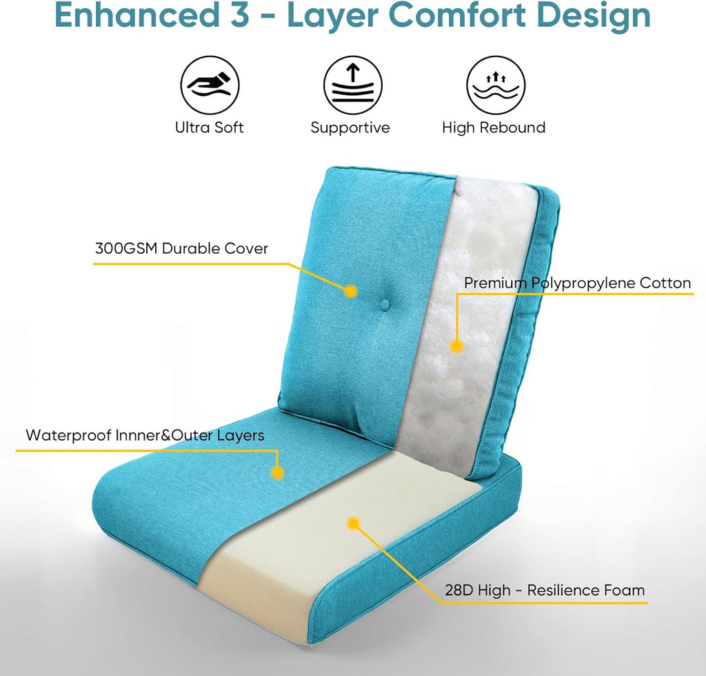 10-Piece Outdoor Patio Cushion Set - Fade & Water Resistant with Removable Olefin Cover, 22x24x4 Inch Memory Foam Cushions for Wicker Sectional Sofa – Teal/Buckle
